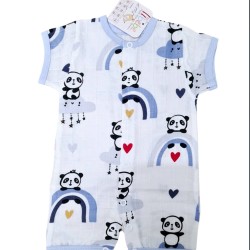 Бебешки муселинов летен ромпър в бяло с панди Бебешки муселинов летен ромпър в бяло с панди