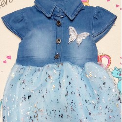 Бебешка дънкова рокля със син тюл и сребристо Бебешка дънкова рокля със син тюл и сребристо