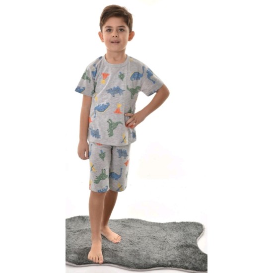 Детски летен комплект в сиво с динозаври