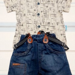 Бебешки комплект с риза и дънкови панталони с тиранти Бебешки комплект с риза и дънкови панталони с тиранти