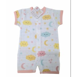 Бебешки муселинов летен ромпър в бяло с облачета Бебешки муселинов летен ромпър в бяло с облачета