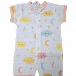 Бебешки муселинов летен ромпър в бяло с облачета Бебешки муселинов летен ромпър в бяло с облачета