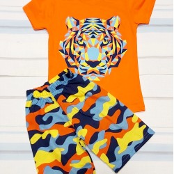 Детски летен комплект в оранжево ,,Тигър''с къси панталонки Детски летен комплект в оранжево ,,Тигър''с къси панталонки