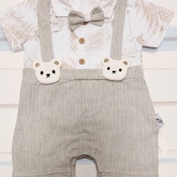 Летен бебешки гащеризон ромпър с папионка и мечета