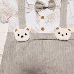 Летен бебешки гащеризон ромпър с папионка и мечета Летен бебешки гащеризон ромпър с папионка и мечета