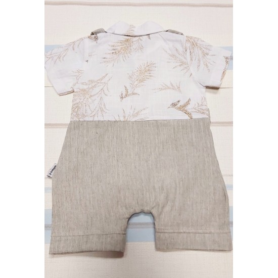 Летен бебешки гащеризон ромпър с папионка и мечета Летен бебешки гащеризон ромпър с папионка и мечета