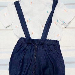 Детски гащеризон ромпър с деним и якичка Детски гащеризон ромпър с деним и якичка
