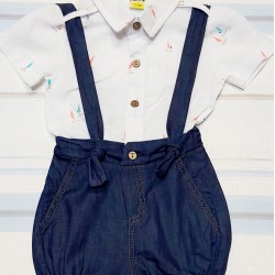 Детски гащеризон ромпър с деним и якичка Детски гащеризон ромпър с деним и якичка