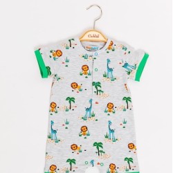 Бебешки гащеризон ромпър в сиво с лъвове и жирафи Бебешки гащеризон ромпър в сиво с лъвове и жирафи