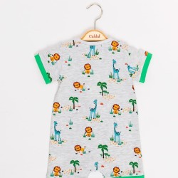 Бебешки гащеризон ромпър в сиво с лъвове и жирафи Бебешки гащеризон ромпър в сиво с лъвове и жирафи