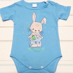 Бебешко синьо боди ,,Зайче и жабче