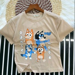 Детска лятна тениска в бежово с Блуи и Бинго Детска лятна тениска в бежово с Блуи и Бинго