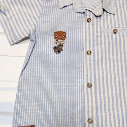 Детска риза за момче в синьо и бежово райе Детска риза за момче в синьо и бежово райе