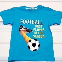 Детска синя тениска с футболна топка