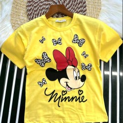 Детска лятна тениска в жълто с Мини Маус с леопардови панделки