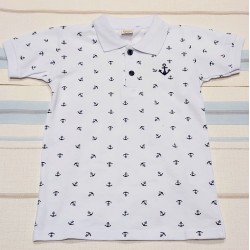 Детска бяла тенис блуза на котви с яка Детска бяла тенис блуза на котви с яка