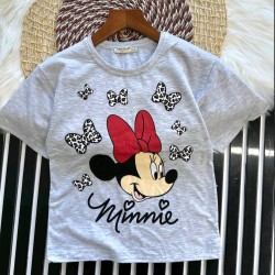 Детска лятна тениска в сиво с леопардови панделки с Мини Маус