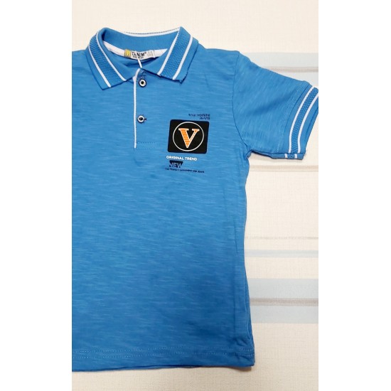 Детска синя тениска с яка