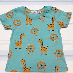 Детска зелена тениска с лъвове и жирафи