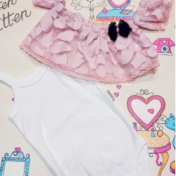 Бебешко боди с розова дантела с лента за коса Бебешко боди с розова дантела с лента за коса