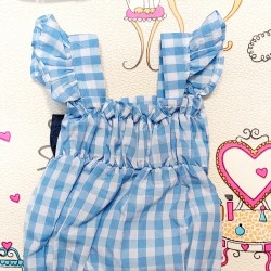 Бебешко боди с лента за коса в синьо и бяло каре Бебешко боди с лента за коса в синьо и бяло каре