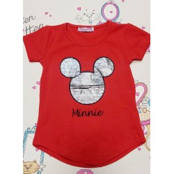 Червена детска тениска с Мини в сребристо