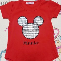 Червена детска тениска с Мини в сребристо