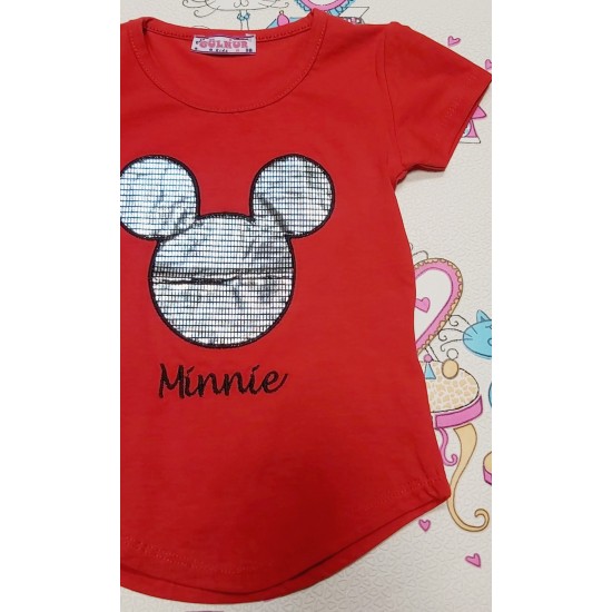 Червена детска тениска с Мини в сребристо Червена детска тениска с Мини в сребристо