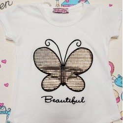 Детска тениска в екрю със златиста пеперуда Детска тениска в екрю със златиста пеперуда