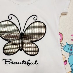 Детска тениска в екрю със златиста пеперуда