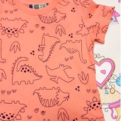 Детска тениска в корал с динозаври