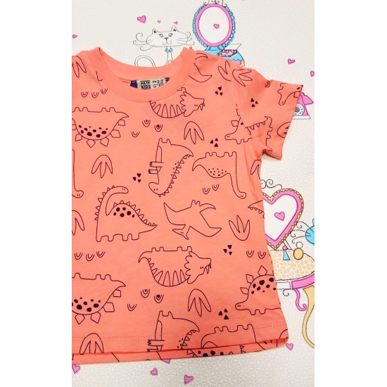 Детска тениска в корал с динозаври