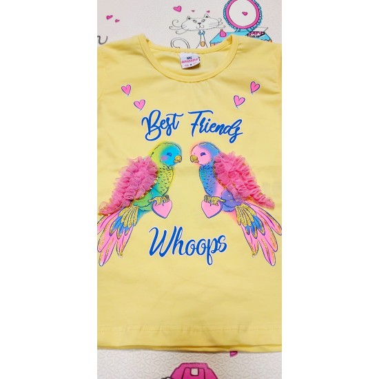 Детска тениска в жълто с 3Д Папагали Детска тениска в жълто с 3Д Папагали