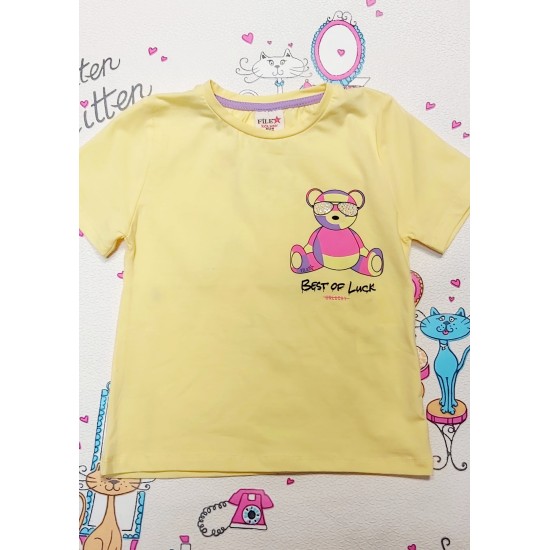 Детска жълта тениска с 3Д крилца  Мечето