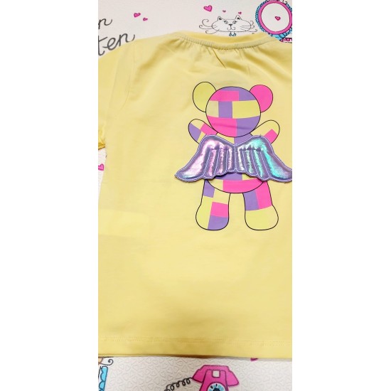 Детска жълта тениска с 3Д крилца  Мечето