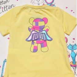 Детска жълта тениска с 3Д крилца  Мечето