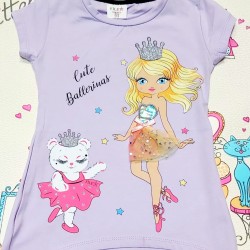 Детска тениска в лилаво с момиче и коте с корона Детска тениска в лилаво с момиче и коте с корона