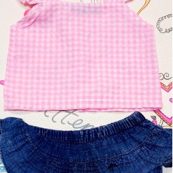 Бебешки комплект в розово и деним с черешки Бебешки комплект в розово и деним с черешки