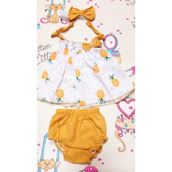 Бебешки комплект с гащички и лента за коса Pineapple Бебешки комплект с гащички и лента за коса Pineapple
