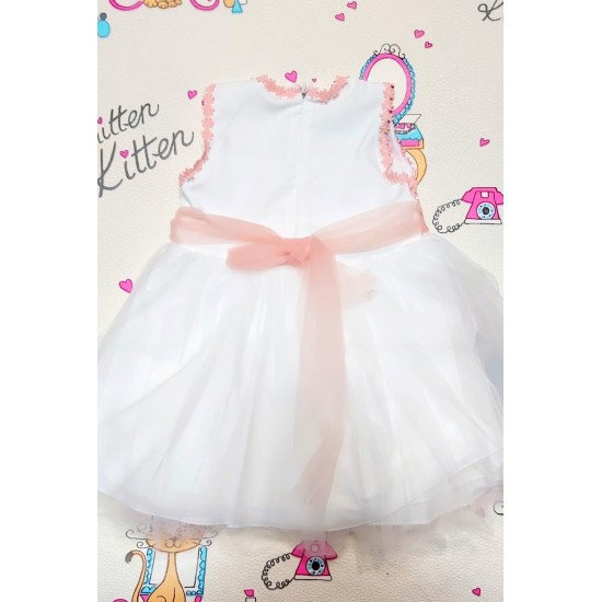 Официална детска рокля в бяло и праскова с тюл Официална детска рокля в бяло и праскова с тюл