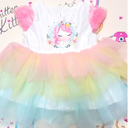 Бебешка рокля с разноцветен тюл  Еднорог