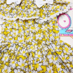 Лятна детска рокля в жълто с голи рамене