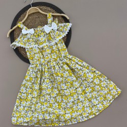 Лятна детска рокля в жълто с голи рамене Лятна детска рокля в жълто с голи рамене