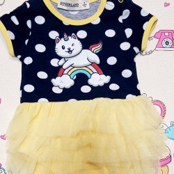 Бебешка боди рокля на точки с жълт тюл Бебешка боди рокля на точки с жълт тюл