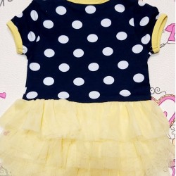 Бебешка боди рокля на точки с жълт тюл Бебешка боди рокля на точки с жълт тюл
