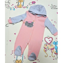 Бебешки гащеризон в розово и сиво с качулка  Слонче