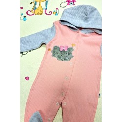 Бебешки гащеризон в розово и сиво с качулка  Слонче