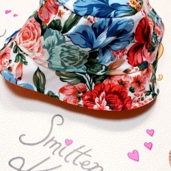 Детска рокля с тюл в оранжево с цветя с шапка