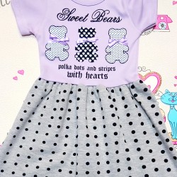 Детска рокля в лилаво и сиво с мечета