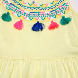 Дълга детска рокля в жълто с пискюли Дълга детска рокля в жълто с пискюли
